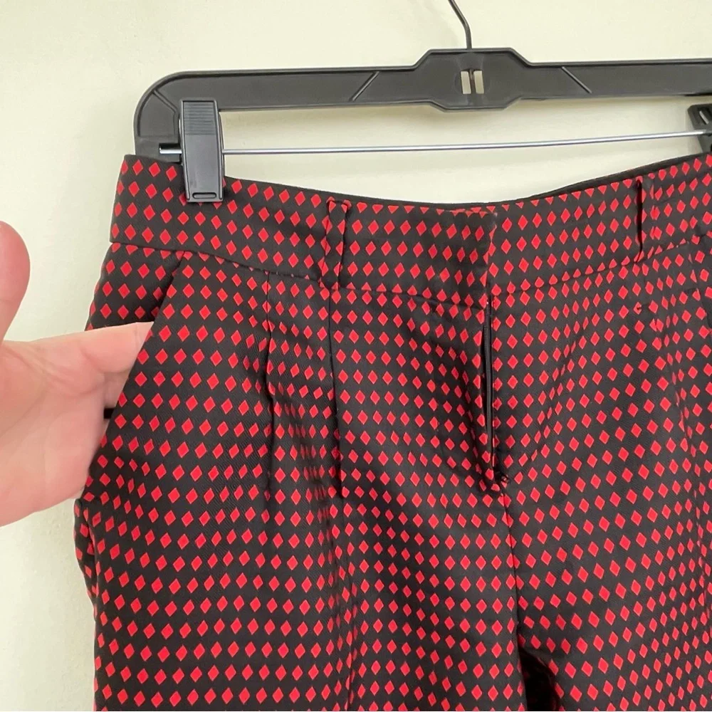 Kate Spade Avery Print Jacquard Pleated Red Back Diamond Crop Pants size 4